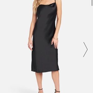 SATIN COWL NECK SLIP MIDI DRESS